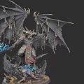 Game Movie Demon Character with Large Black Wings Chains Skeleton Holding Flaming Weapon Blue Fire