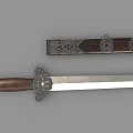 Ancient Traditional Sword with Decorative Wooden Scabbard Intricate Patterns Sharp Metal Blade and Carved Hilt