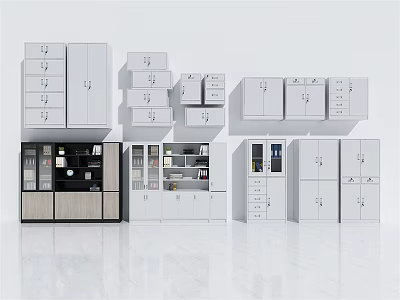 Modern Bookcase Collection With Drawers Glass Doors And Multiple Storage Options 3d model