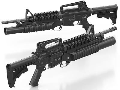 Modern Black Military Tactical Rifles With Magazines Scopes Barrels And Accessories 3d model
