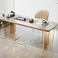 Modern Tea Table and Chairs with Gold Legs Transparent Seats Tea Set Plants and Blinds
