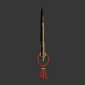Decorative Red Fan with Yellow Flower Patterns Golden Ribs and Red Tassel