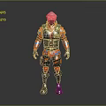 Game And Movie Character Wearing Red Black Tactical Outfit With Blue Stripes Helmet Armored Vest