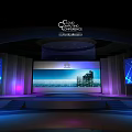 G20 Summit Stage With Large Screen Cityscape And Purple Lighting Effects
