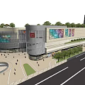 Modern Commercial Complex With Green Roof Large Digital Screen Shopping Mall And High Rise Building