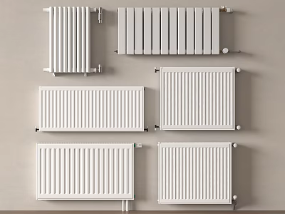 White Wall Mounted Radiators With Different Styles For Home Interior Heating 3d model