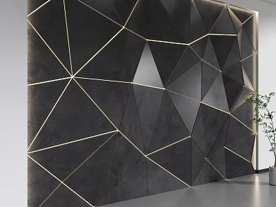 Modern Sofa Accent Wall With Geometric Patterns And Gold Lines 3d model