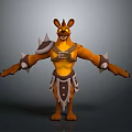 3D Orange Kangaroo Warrior Character With Spiked Armor And Outstretched Arms