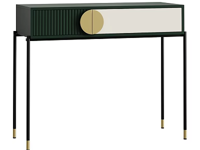Modern Dining Table Featuring Dark Green Body Gold Circular Accent White Panel Black Slim Legs 3d model