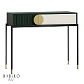 Modern Dining Table Featuring Dark Green Body Gold Circular Accent White Panel Black Slim Legs