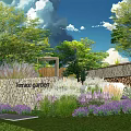 Luxe Island Garden Park Landscape With Green Trees Stone Steps And Flower Beds
