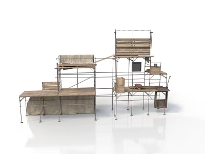 Industrial Scaffolding Equipment With Metal Frames Multi Level Platforms Wooden Planks And Sturdy Structure 3d model