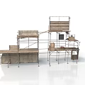 Industrial Scaffolding Equipment With Metal Frames Multi Level Platforms Wooden Planks And Sturdy Structure