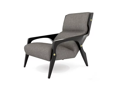 Modern Lounge Chair With Gray Fabric Black Wooden Frame And Metal Rivets 3d model