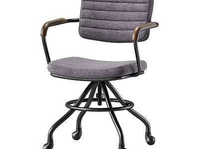 Gray Fabric Office Chair With Wooden Armrests And Swivel Metal Base And Black Wheels 3d model