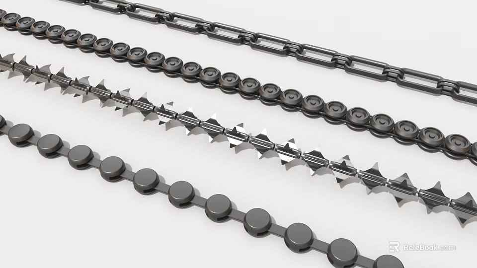 Industrial Equipment Different Types of Chains Including Roller And Spiked Components 3d model 