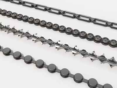 Industrial Equipment Different Types of Chains Including Roller And Spiked Components 3d model
