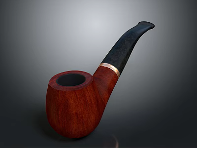 Mahogany Tobacco Pipe With Black Stem And Gold Accent Design 3d model