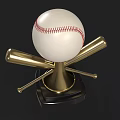 Baseball Trophy With Golden Crossed Bats And White Ball On Black Base