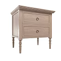 Classic Wooden Bedside Table With Two Drawers Round Metal Knobs And Decorative Legs 3d model