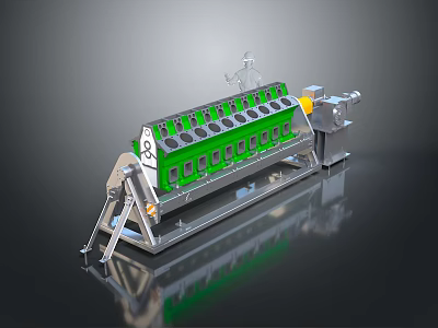 Automotive Parts Manufacturing Equipment With Green Molding Components And Metal Frame 3d model