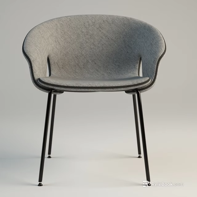 Modern Gray Fabric Leisure Chair With Curved Backrest And Black Metal Legs 3d model 