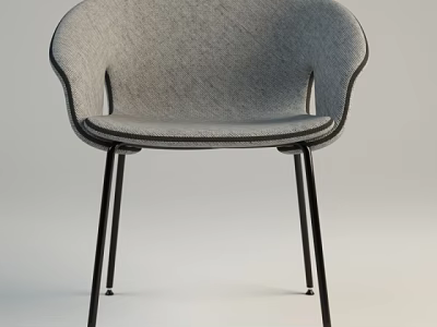 Modern Gray Fabric Leisure Chair With Curved Backrest And Black Metal Legs 3d model