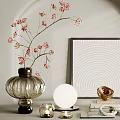 Elegant Decorative Ornament Set With Pink Flower Vase Frame Lamp And Gold Accents