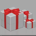 Three White Gift Boxes With Red Bows And Ribbons In Different Sizes 3d model