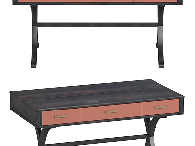 Modern Console Table Design With Black Top Pink Drawers And Metal Legs 3d model