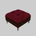 Elegant Burgundy Tufted Ottoman With Wooden Frame And Soft Upholstery