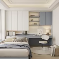 Tatami Bedroom Double Bedside Table Wardrobe Bed Backrest Chandelier Table Lamp 3d model