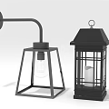 Modern Industrial Black Metal Wall Lamp With Square Frame Curved Arm And Lantern Decoration