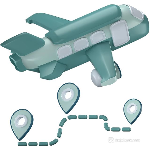 Passenger Airplane with Location Markers and Route Path for Navigation 3d model