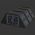 Sturdy Industrial Workshop With Metal Frame Blue Roof Panels Gray Door And Numbered Entrance Design