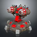 Sci Fi Mechanical Turret With Dual Red Silver Barrels And Camouflage Base