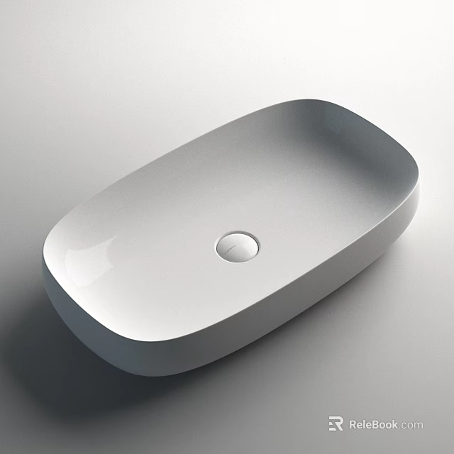Sleek Modern Oval Wash Basin With Smooth Surface And Central Drain Hole 3d model