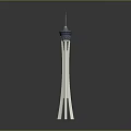 Scenic White Tower With Blue Top And Red Spire Against Gray Background