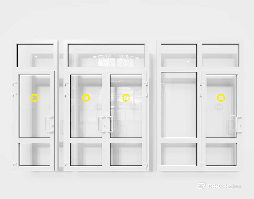 White Glass Interior Doors With Multiple Panels And Hinges Design 3d model