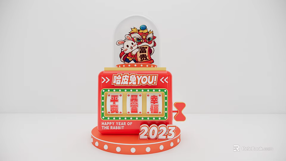 Happy Rabbit Themed Red Decorative Item 2023 With Peace Joy Happiness Elements 3d model 