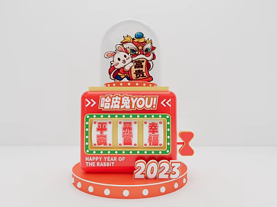 Happy Rabbit Themed Red Decorative Item 2023 With Peace Joy Happiness Elements 3d model