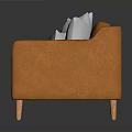 Modern Orange Sofa With White And Blue Cushions And Wooden Legs