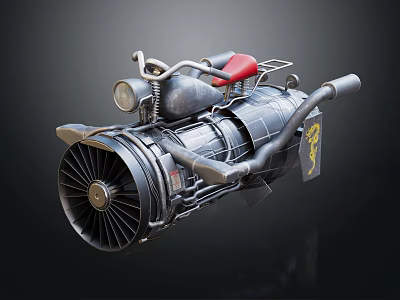 Mechanical Design Motorcycle With Jet Engine Red Seat Metal Parts And Yellow Logo 3d model