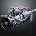 Mechanical Design Motorcycle With Jet Engine Red Seat Metal Parts And Yellow Logo