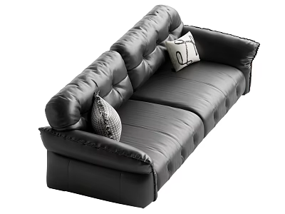 Comfortable Black Leather Sectional Sofa With Decorative Accent Pillows And Modern Design 3d model
