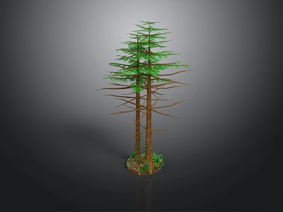 Two Trees with Brown Trunks Green Leaves and Mossy Base 3D Render 3d model