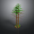 Two Trees with Brown Trunks Green Leaves and Mossy Base 3D Render