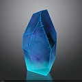 Natural Wood Stone Blue Polyhedron Sculpture With Cracked Surface And Reflective Base
