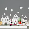 Magical Photo Check-in Spot With White Stars House Silhouettes Cartoon Characters And Birdcage