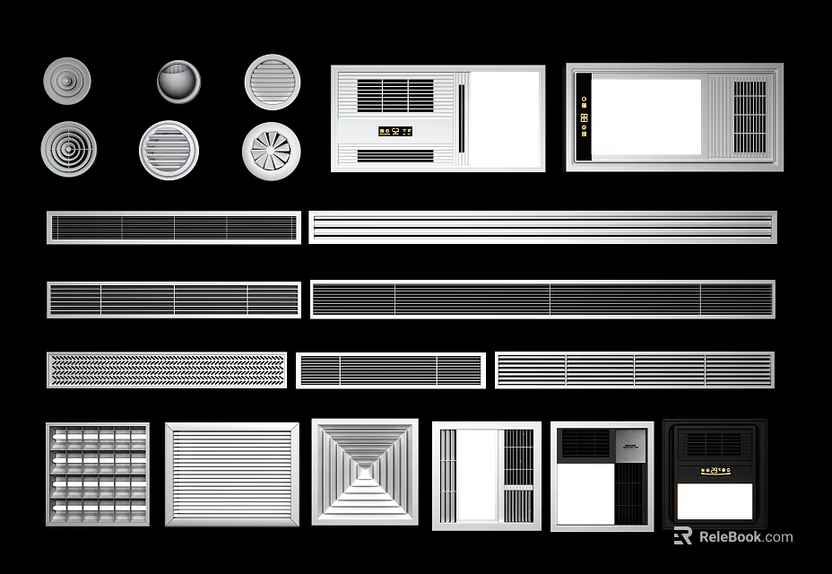 Various Air Conditioner Vents With Circular Square And Grille Panel Designs 3d model 
